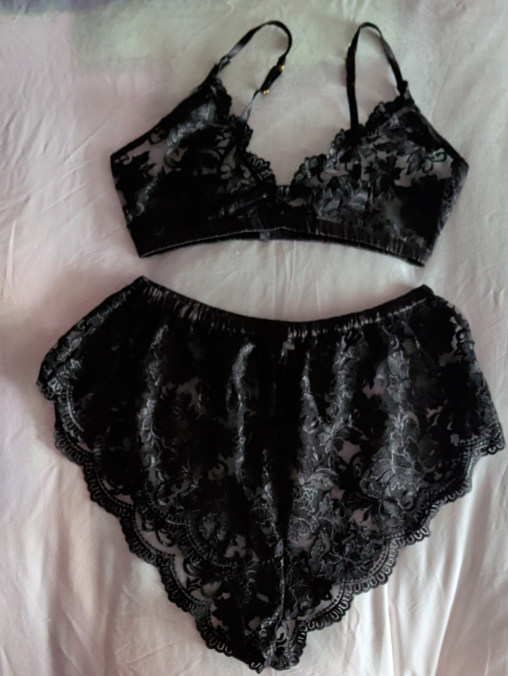 Black Floral Lace Bralette and High-Waist Lace Panty Set